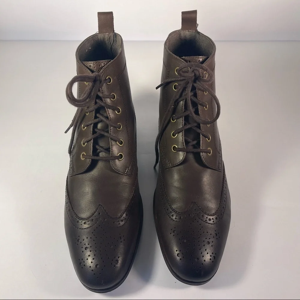 Banana Republic Brown Leather Oxford Lace-Up Ankle Boots Block Heel Women's